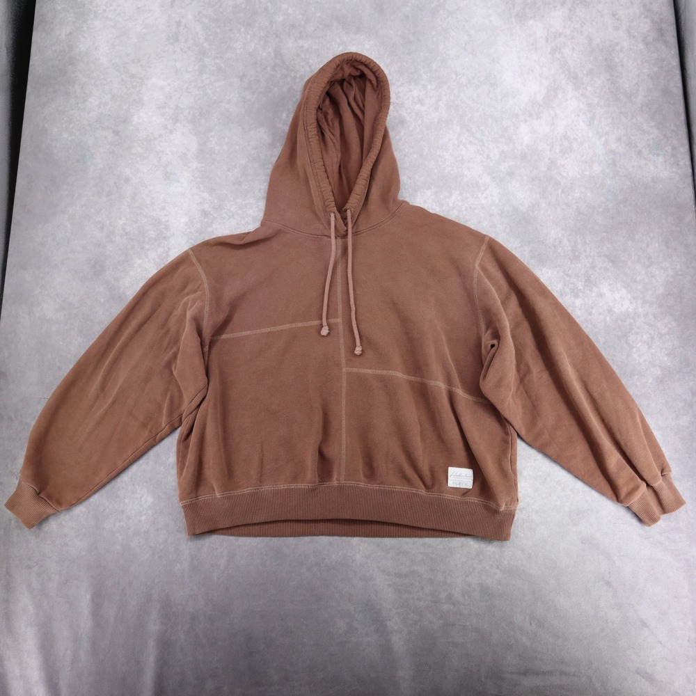Hollister Cropped Hoodie Brown Oversized Boxy Sweatshirt Women's Medium